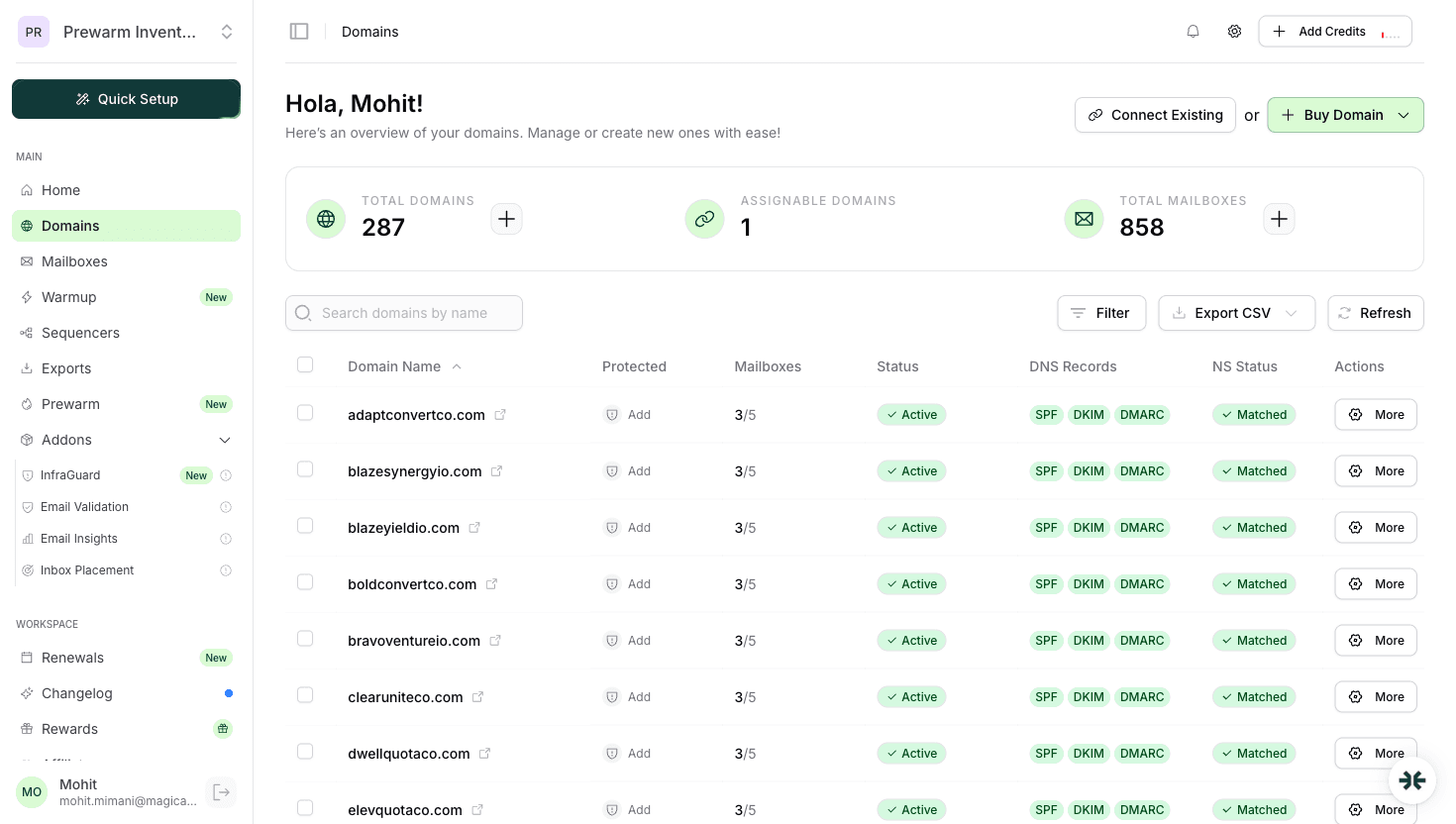 InboxKit InfraGuard blacklist monitoring dashboard