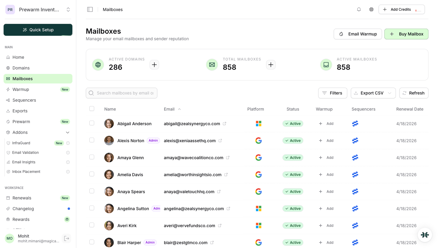 InboxKit Mailboxes ready to export to PlusVibe