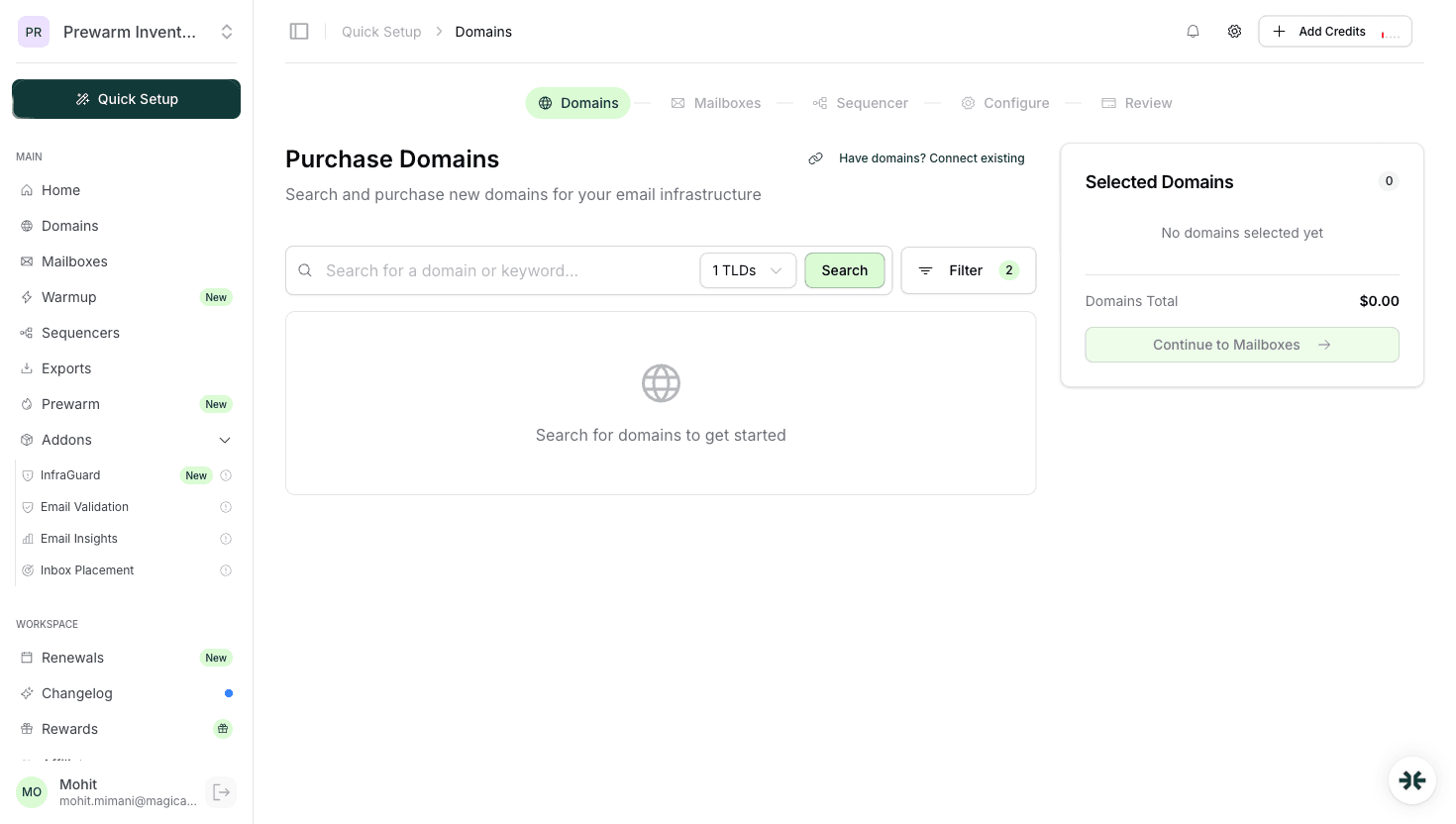 InboxKit Quick Setup wizard