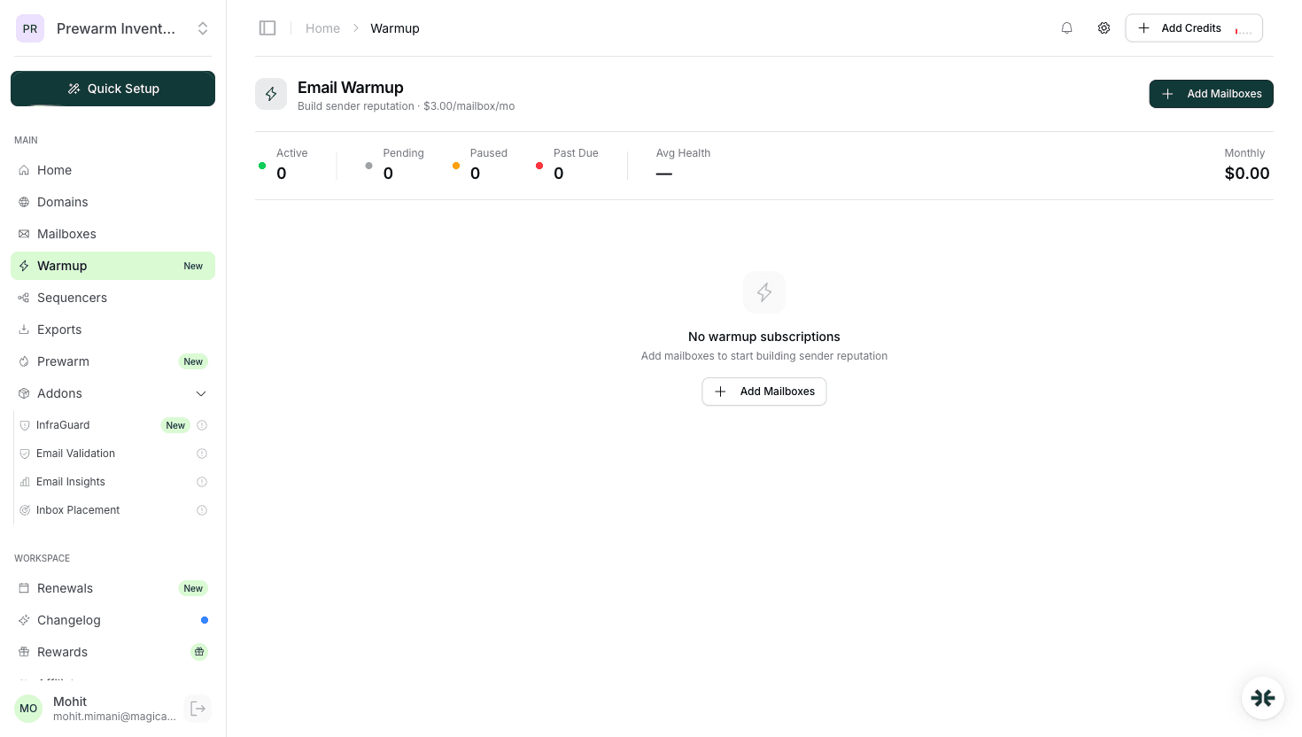 InboxKit isolated warmup network status
